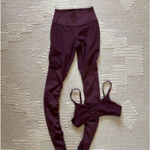 Alo Yoga Goddess Leggings Bra Set Black Cherry high waist EUC